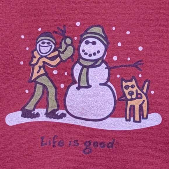 Life Is Good Red Relaxed Fit Crew Neck Jake Snowman Rocket Long Sleeve Tee - L - Picture 2 of 10